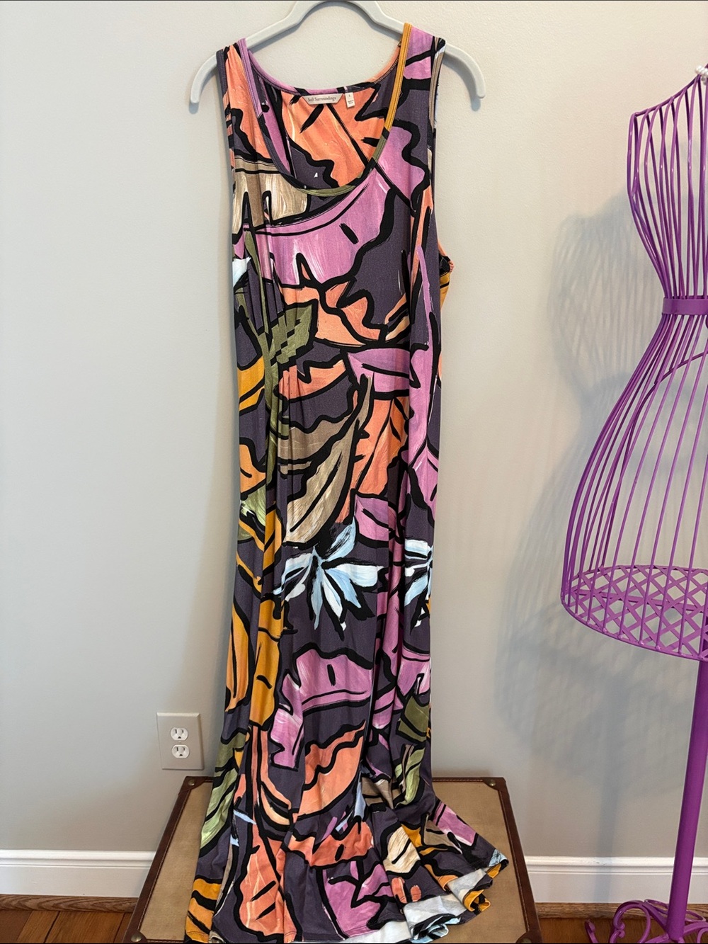 Soft Surroundings Sleeveless Maxi Dress in Orange, Purple & Pink